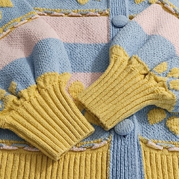 Pastel Floral Cottagecore Cardigan Sweater Cotton Blend - Picture 9 of 11